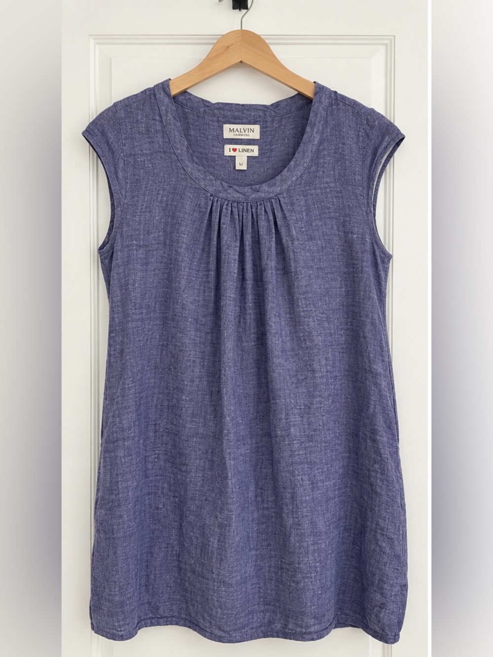 Malvin I Love Linen Dress M Blue Purple 100% Linen Pockets Lagenlook Germany